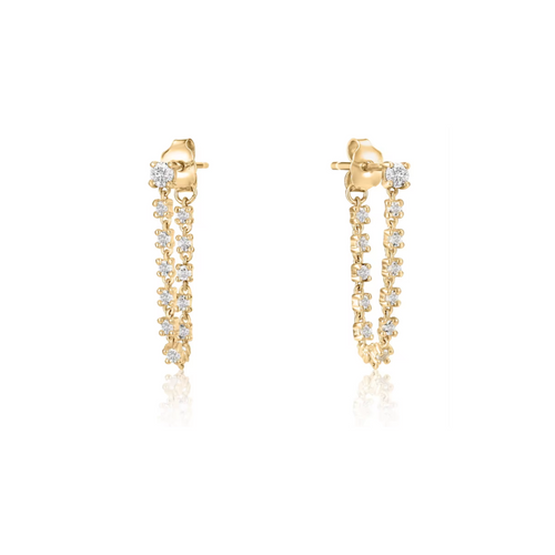 14k Gold White Topaz Inside Out Dangle Chain Stud Earrings
