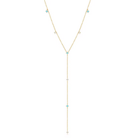 14k Gold White Topaz & Turquoise Lariat Necklace