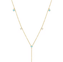 14k Gold White Topaz & Turquoise Lariat Necklace