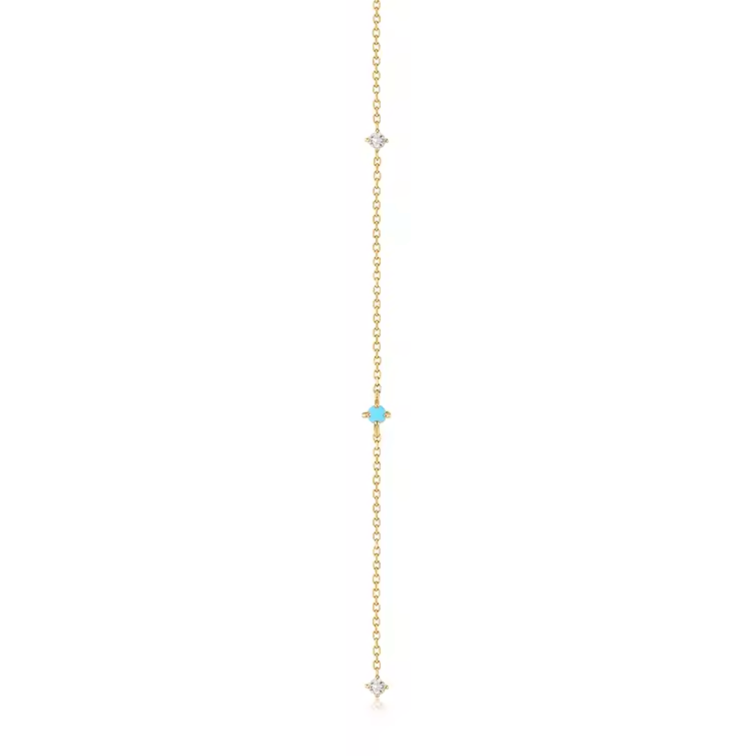 14k Gold White Topaz & Turquoise Lariat Necklace