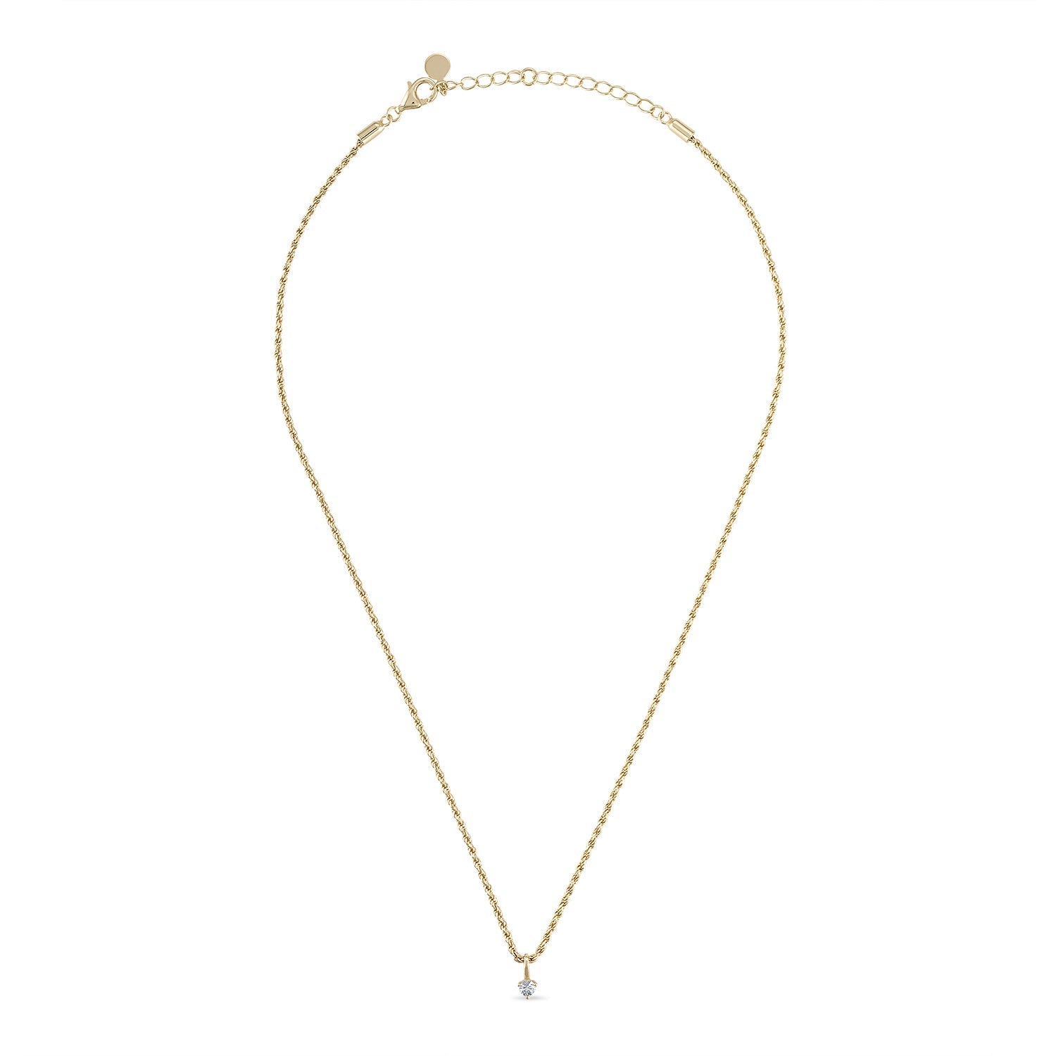 14k Vermeil Rope Chain Necklace with White Sapphire Charm