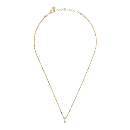 14k Vermeil Rope Chain Necklace with White Sapphire Charm