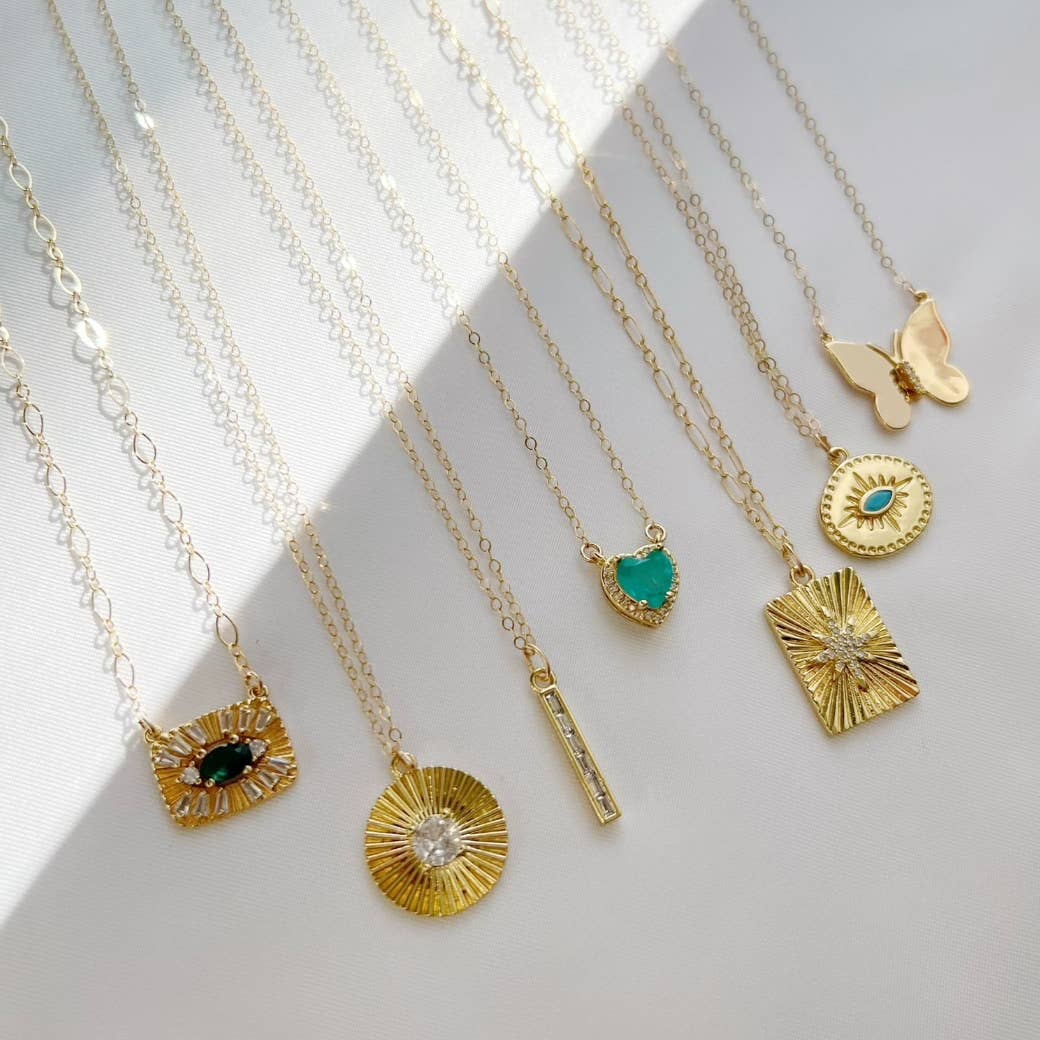 Jade Evil Eye Pendant Necklace Gold Filled