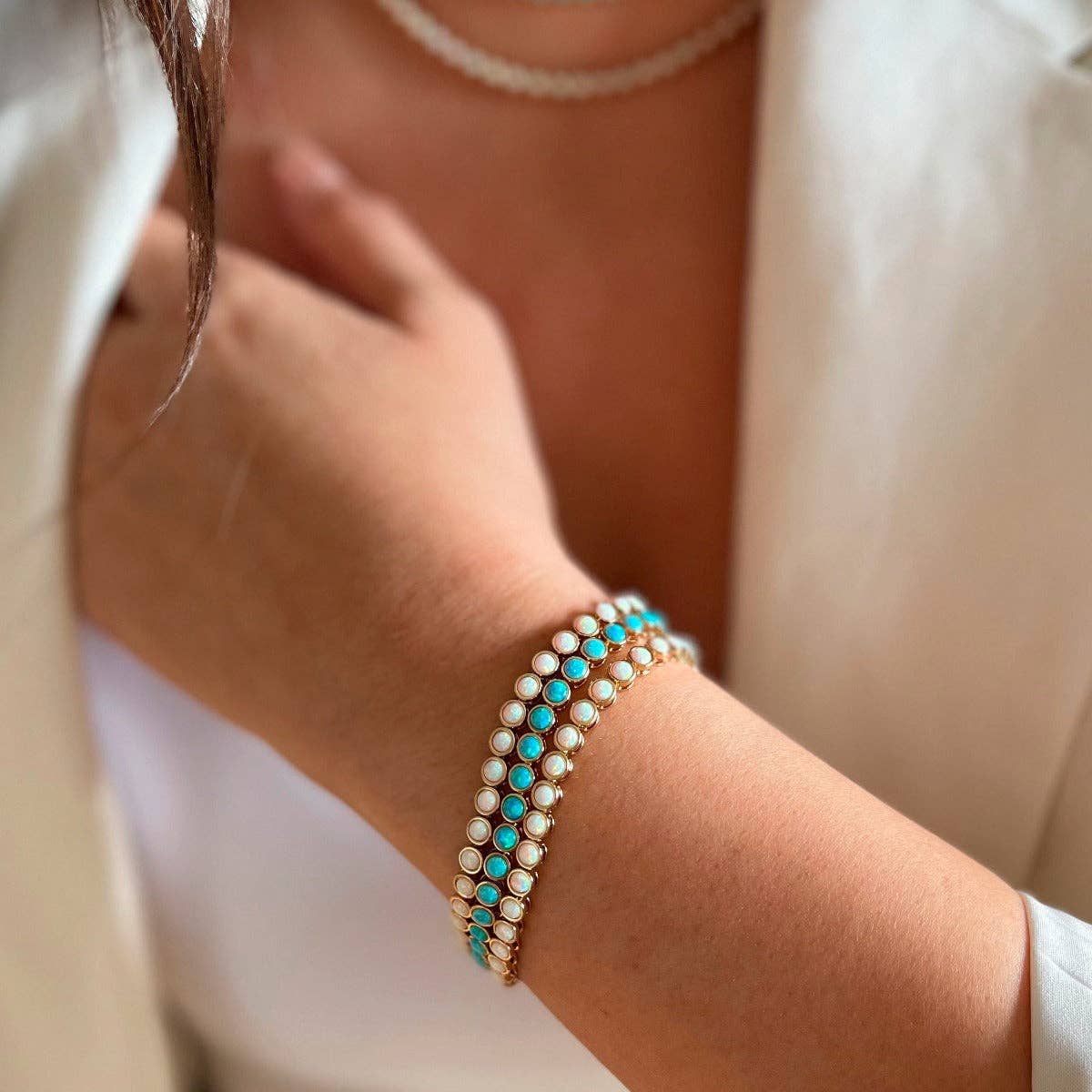 Tennis Bracelet - Blue Opal: 6.5 inch Bracelets by Elizabeth Stone Jewelry
