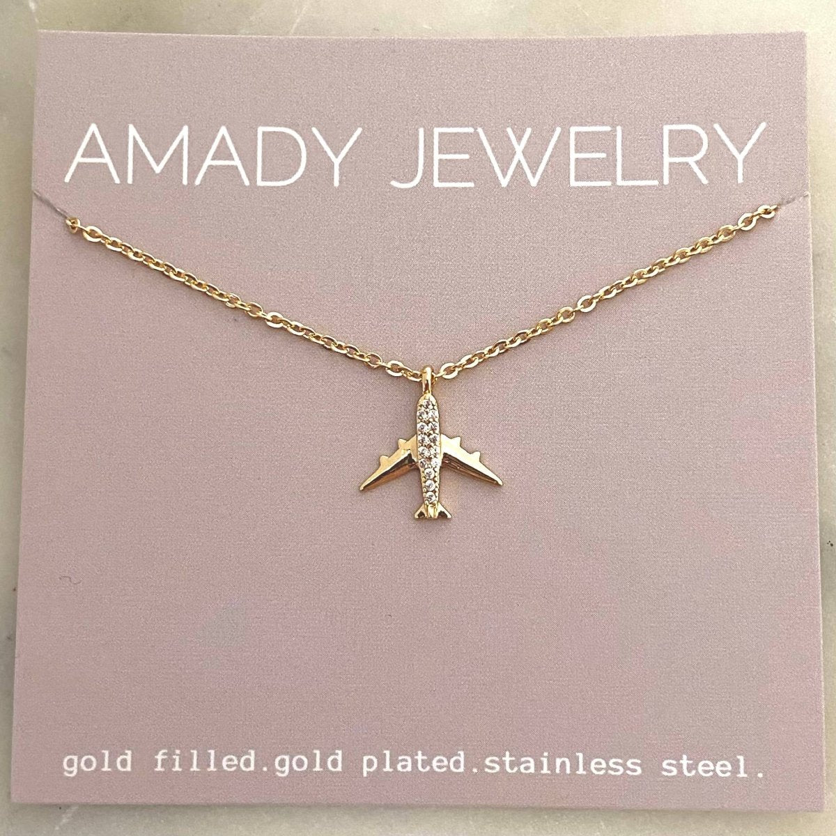 Airplane jet plane charm pendant necklace travel 18k GF