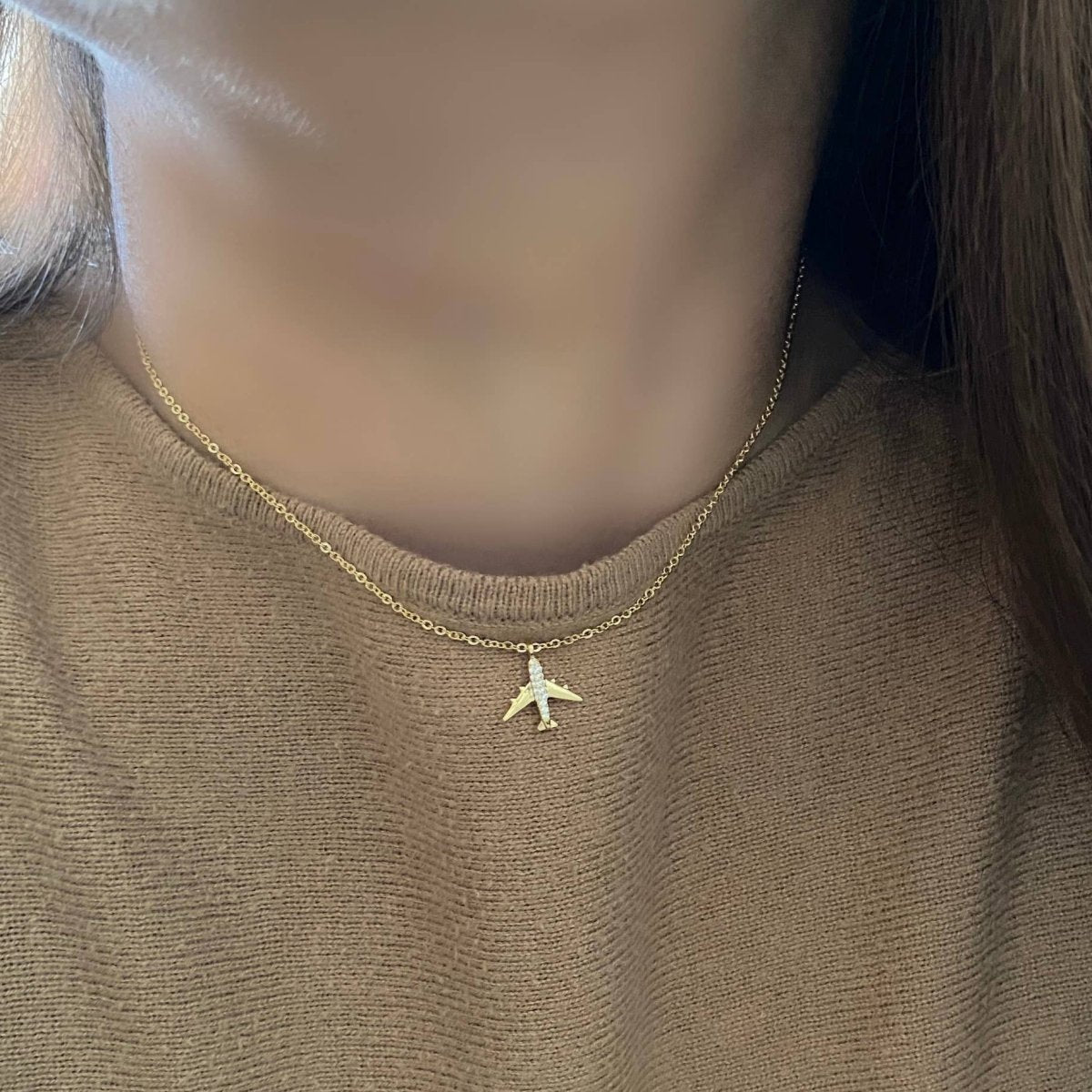 Airplane jet plane charm pendant necklace travel 18k GF