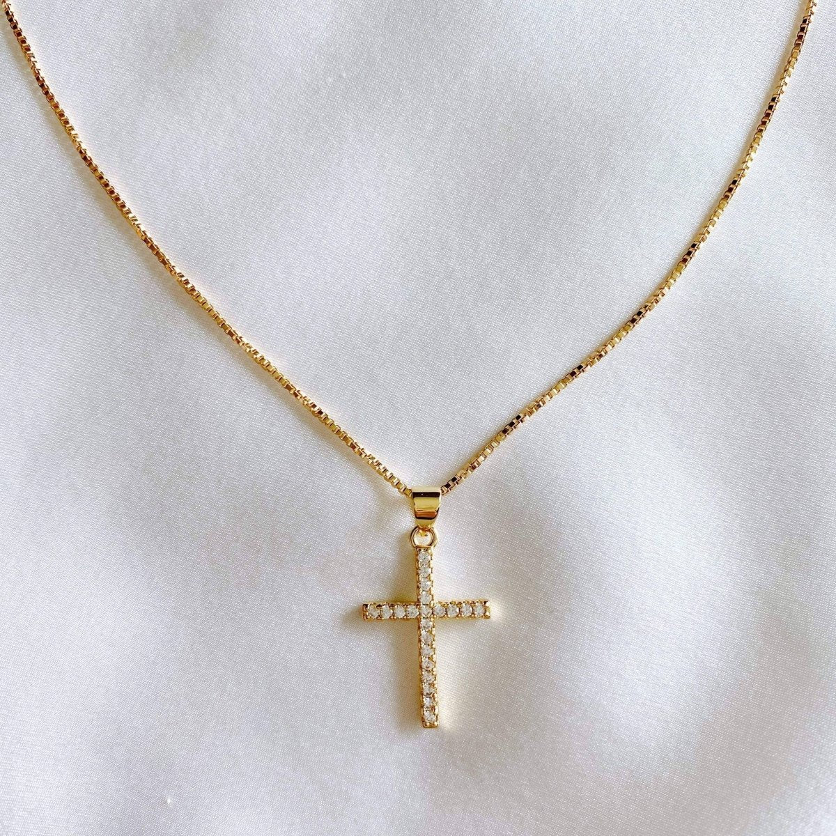 Angelic 14K Gold and CZ Cross Necklace - Red Bird Road
