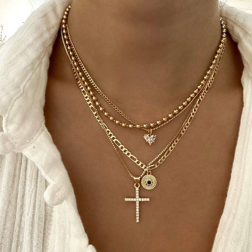 Angelic 14K Gold and CZ Cross Necklace - Red Bird Road