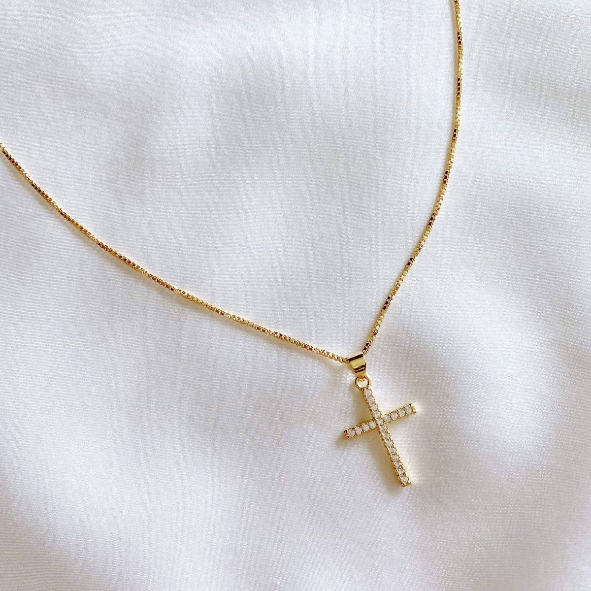 Angelic 14K Gold and CZ Cross Necklace - Red Bird Road