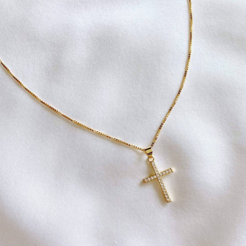 Angelic 14K Gold and CZ Cross Necklace - Red Bird Road