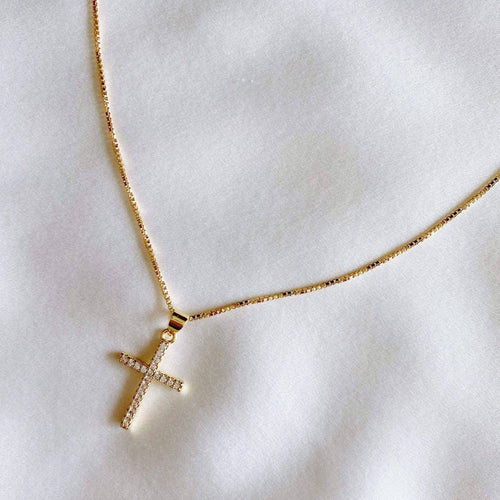 Angelic 14K Gold and CZ Cross Necklace - Red Bird Road