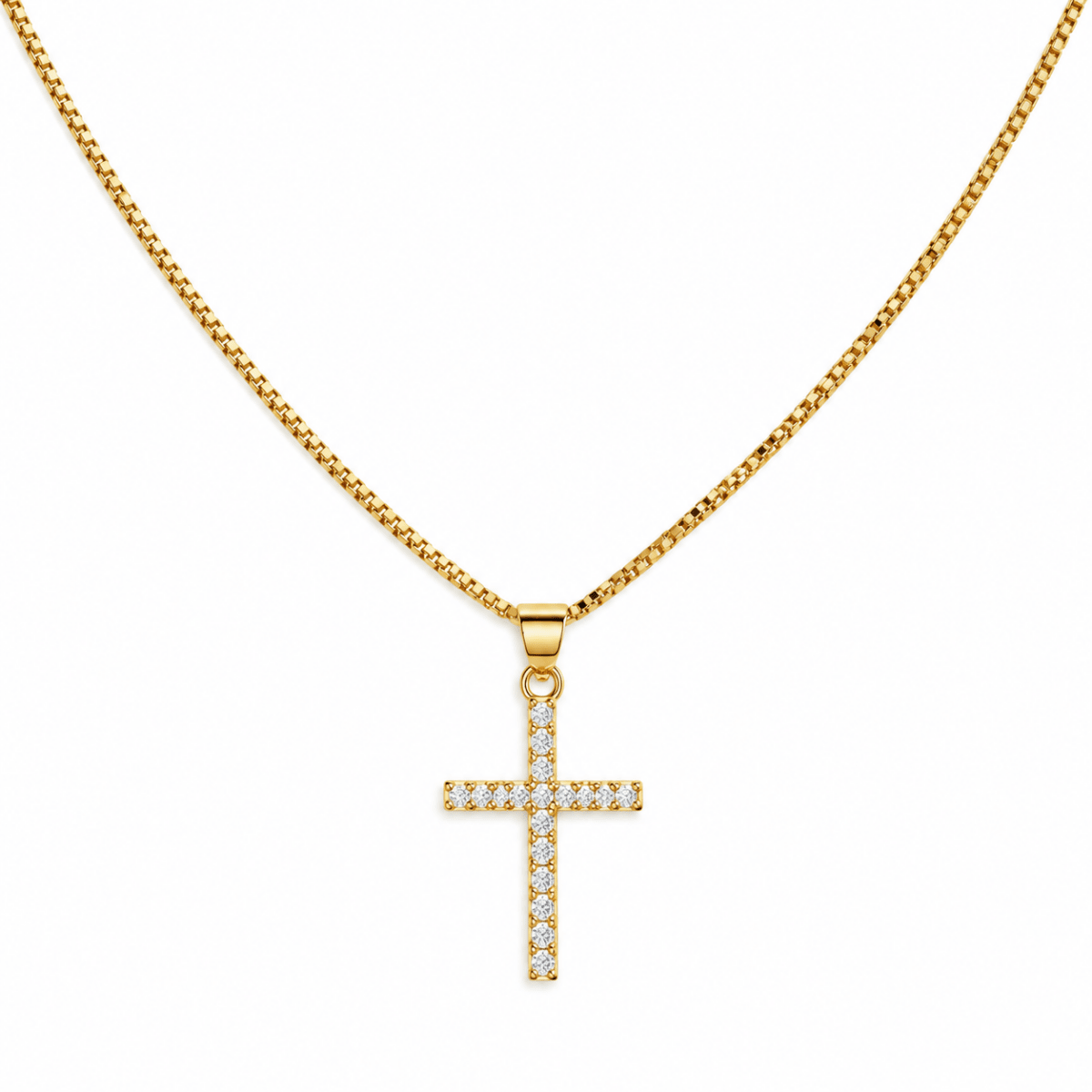 Angelic 14K Gold and CZ Cross Necklace - Red Bird Road