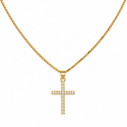 Angelic 14K Gold and CZ Cross Necklace - Red Bird Road