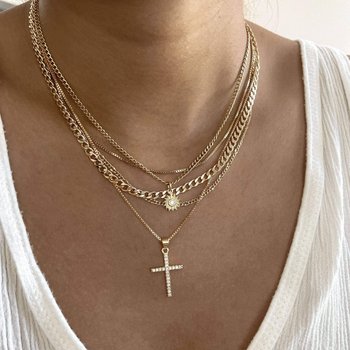 Angelic 14K Gold and CZ Cross Necklace - Red Bird Road