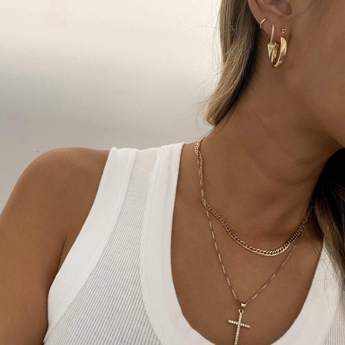 Angelic 14K Gold and CZ Cross Necklace - Red Bird Road