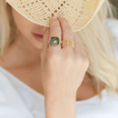 Aqua Cat Eye Square Stone Ring with Cubic Zirconia Accents