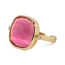 Aqua Cat Eye Square Stone Ring with Cubic Zirconia Accents
