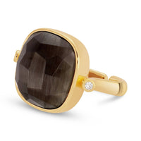 Aqua Cat Eye Square Stone Ring with Cubic Zirconia Accents