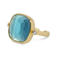 Aqua Cat Eye Square Stone Ring with Cubic Zirconia Accents