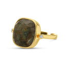 Aqua Cat Eye Square Stone Ring with Cubic Zirconia Accents