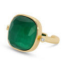 Aqua Cat Eye Square Stone Ring with Cubic Zirconia Accents