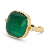 Aqua Cat Eye Square Stone Ring with Cubic Zirconia Accents