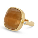 Aqua Cat Eye Square Stone Ring with Cubic Zirconia Accents