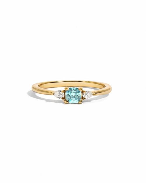 Aquamarine Cushion Ring Gold Rings by Sami Jewels