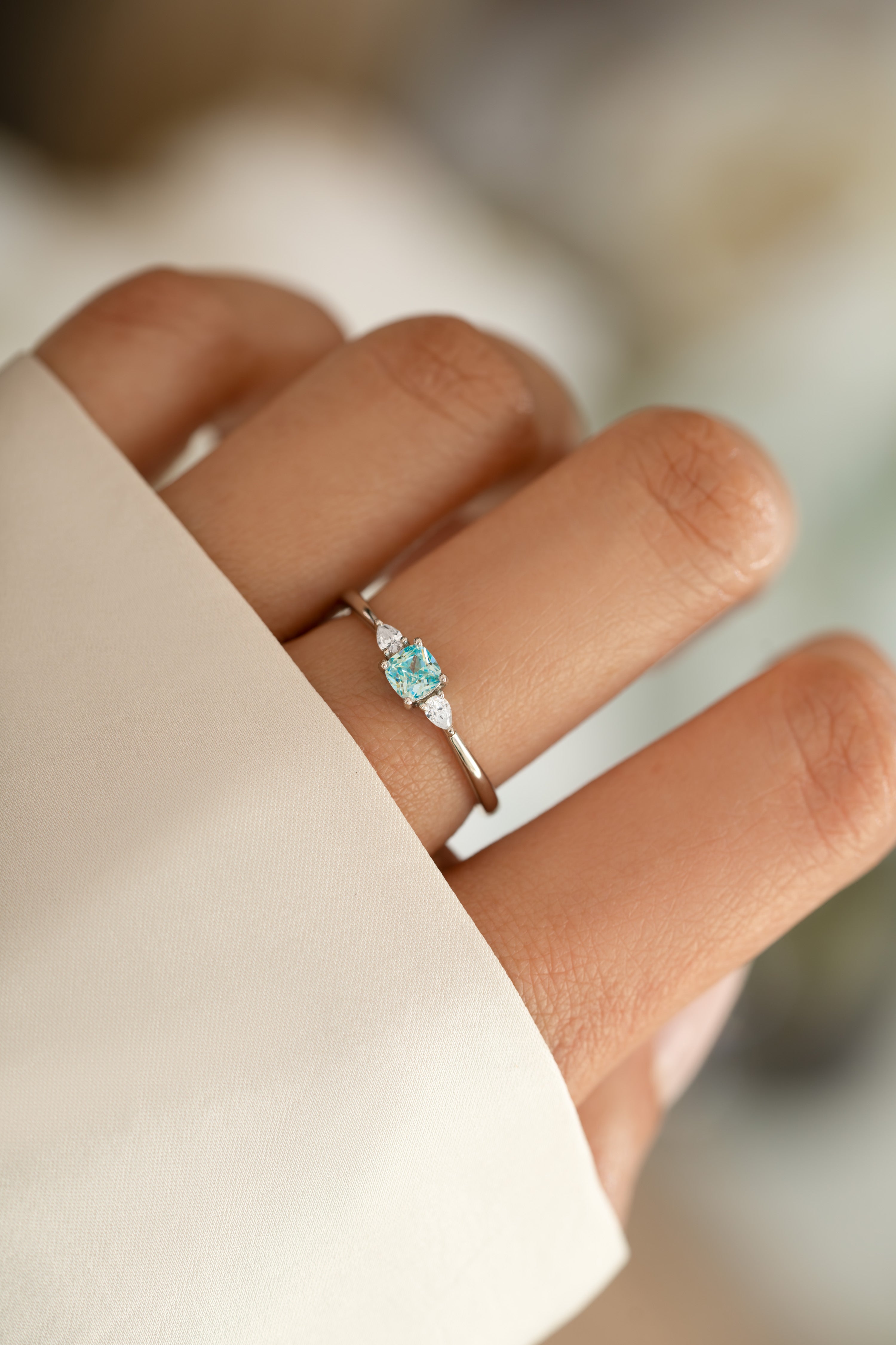 Aquamarine Cushion Ring