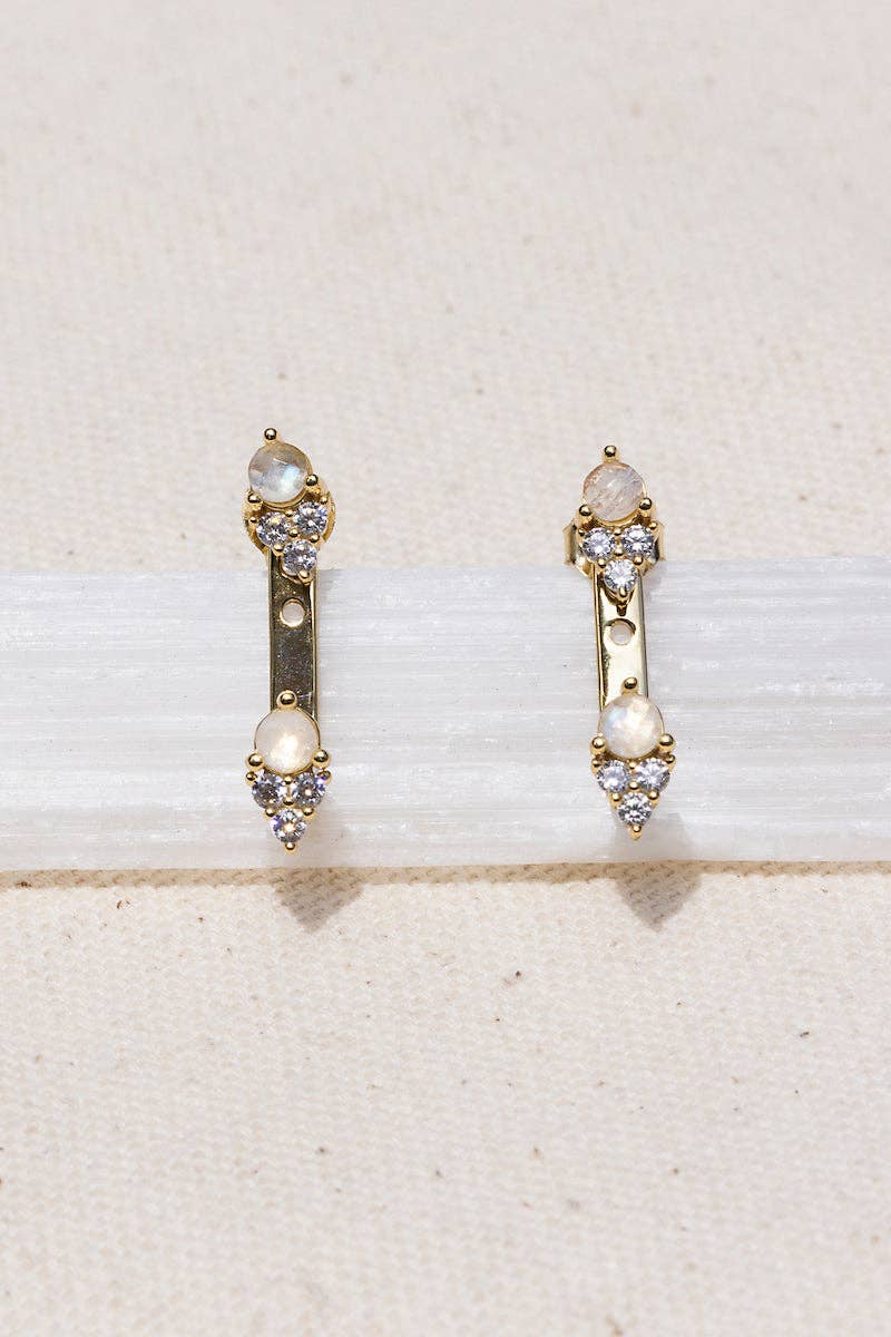 ARIA EAR JACKETS- RAINBOW MOONSTONEARIA EAR JACKETS- LABRADORITE + 14K GOLD VERMEIL