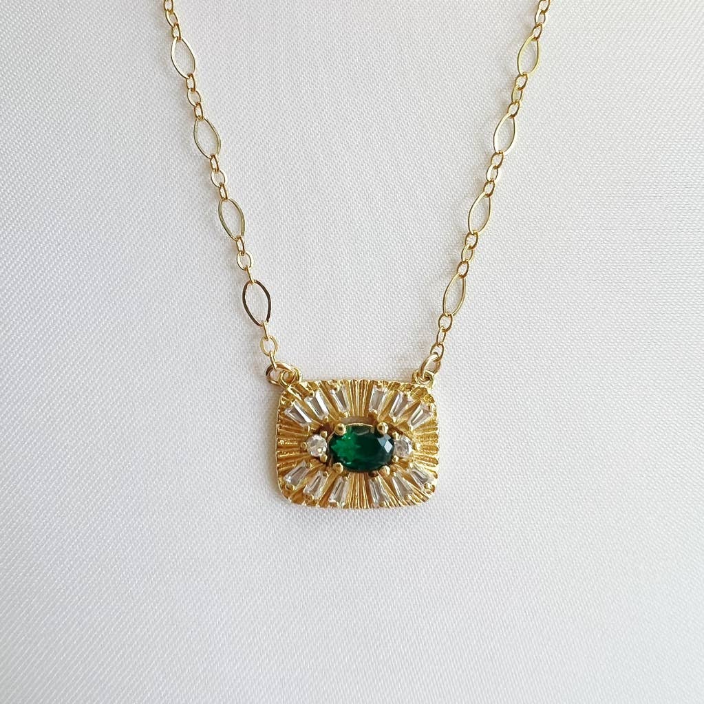 Jade Evil Eye Pendant Necklace Gold Filled