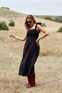 Backroad Beauty Smocked Midi Dress - Black