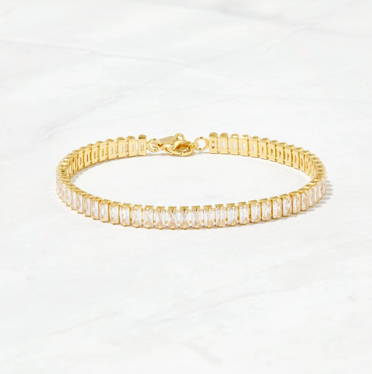 Baguette Tennis Bracelet: 6.5" + 0.5" Ext. / Gold