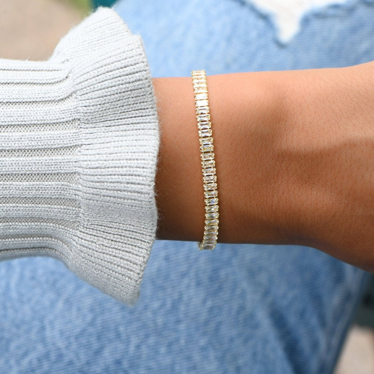 Baguette Tennis Bracelet: 6.5" + 0.5" Ext. / Gold