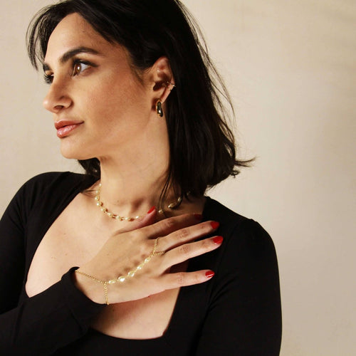 Baroque Pearl Hand Chain by GoldFi