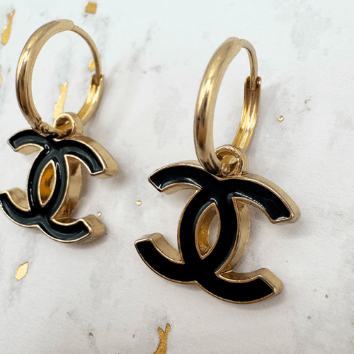 Black CC 14K Gold Filled Hoop Earrings