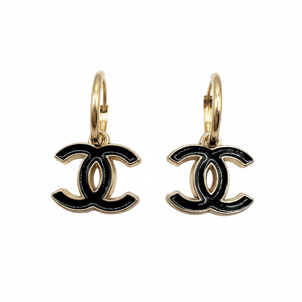 Black CC 14K Gold Filled Hoop Earrings