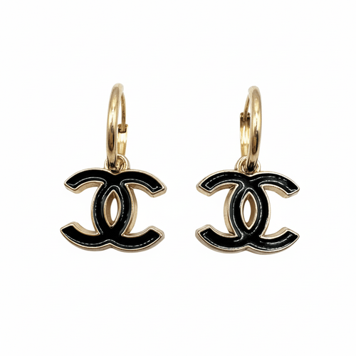 Black CC 14K Gold Filled Hoop Earrings