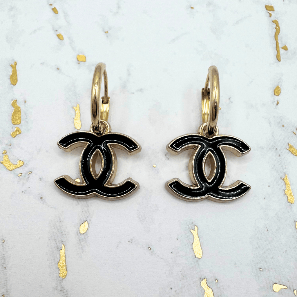 Black CC 14K Gold Filled Hoop Earrings