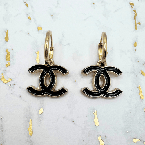 Black CC 14K Gold Filled Hoop Earrings