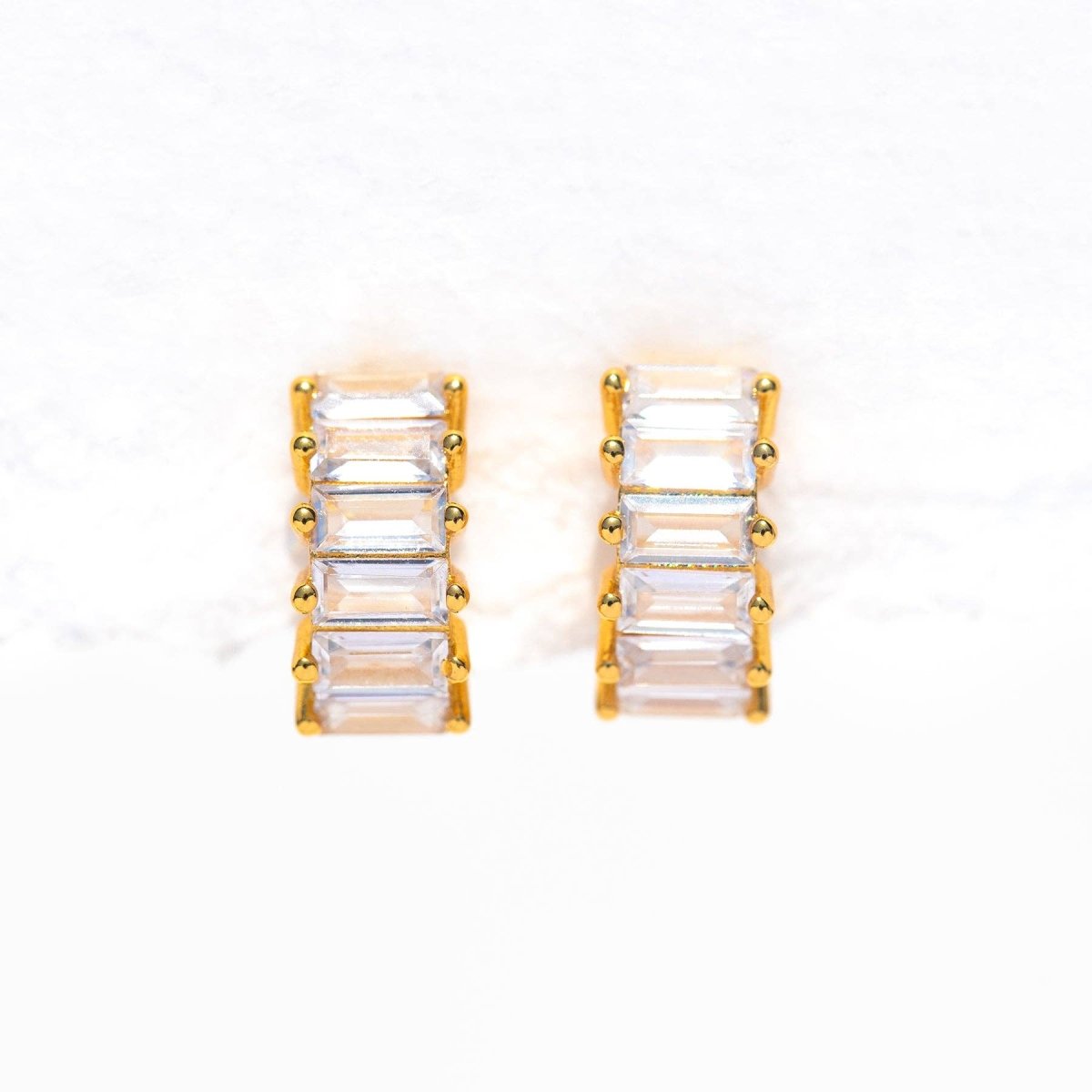 Bling Baguette Huggie Hoops: Silver by Girls Crew