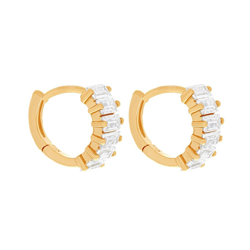 Bling Baguette Huggie Hoops: Silver by Girls Crew