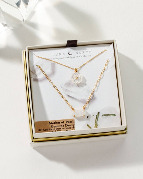 Blooming Druzy Gemstone Layered Necklace Set for Elegance by Luna Norte
