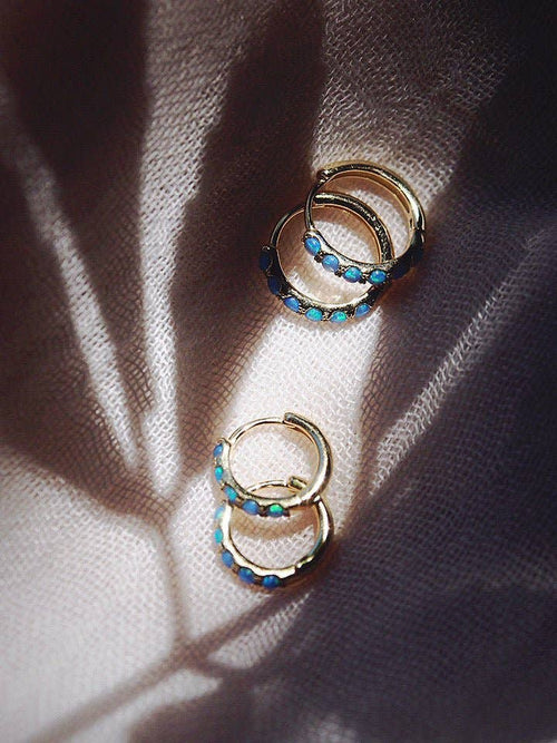 Blue Opal Huggie Hoop Earrings - Kehaulani: Size 1 - 10mm