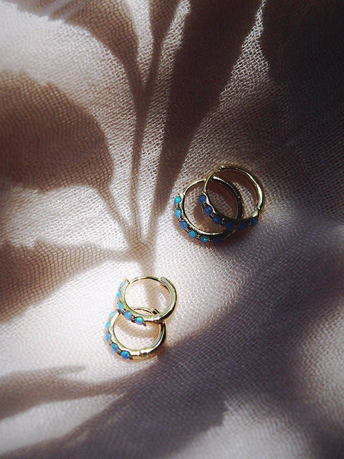 Blue Opal Huggie Hoop Earrings - Kehaulani: Size 1 - 10mm