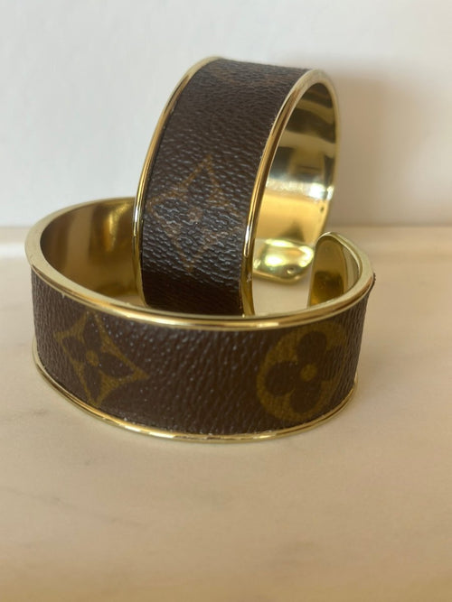 Bold Inspired Upcycled Louis Vuitton Style Cuff Bracelet
