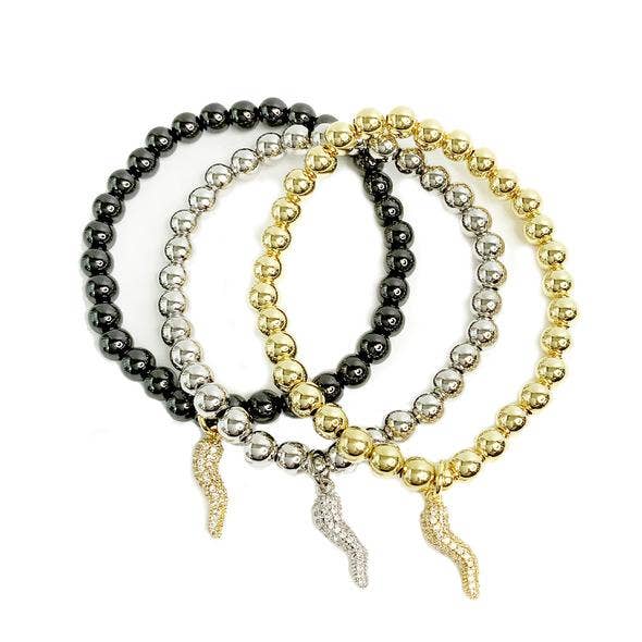 Brandi Rhinestone Italian Horn Pave Cornicello Bracelet in Silver