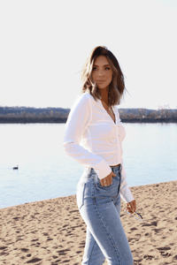Bridal Bay White Cinched Long Sleeve Blouse - FINAL SALE