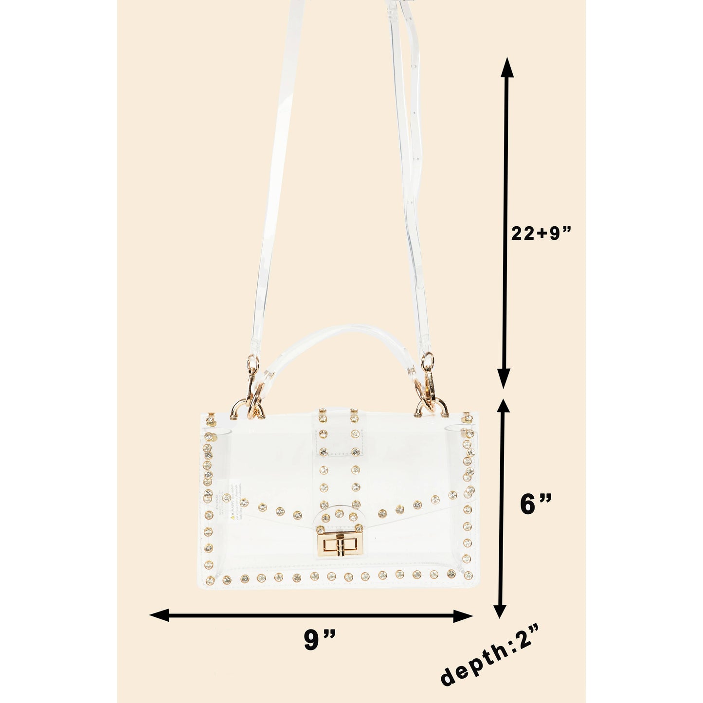 She's a Winner Gold Rhinestone Studded Clear Stadium Bag