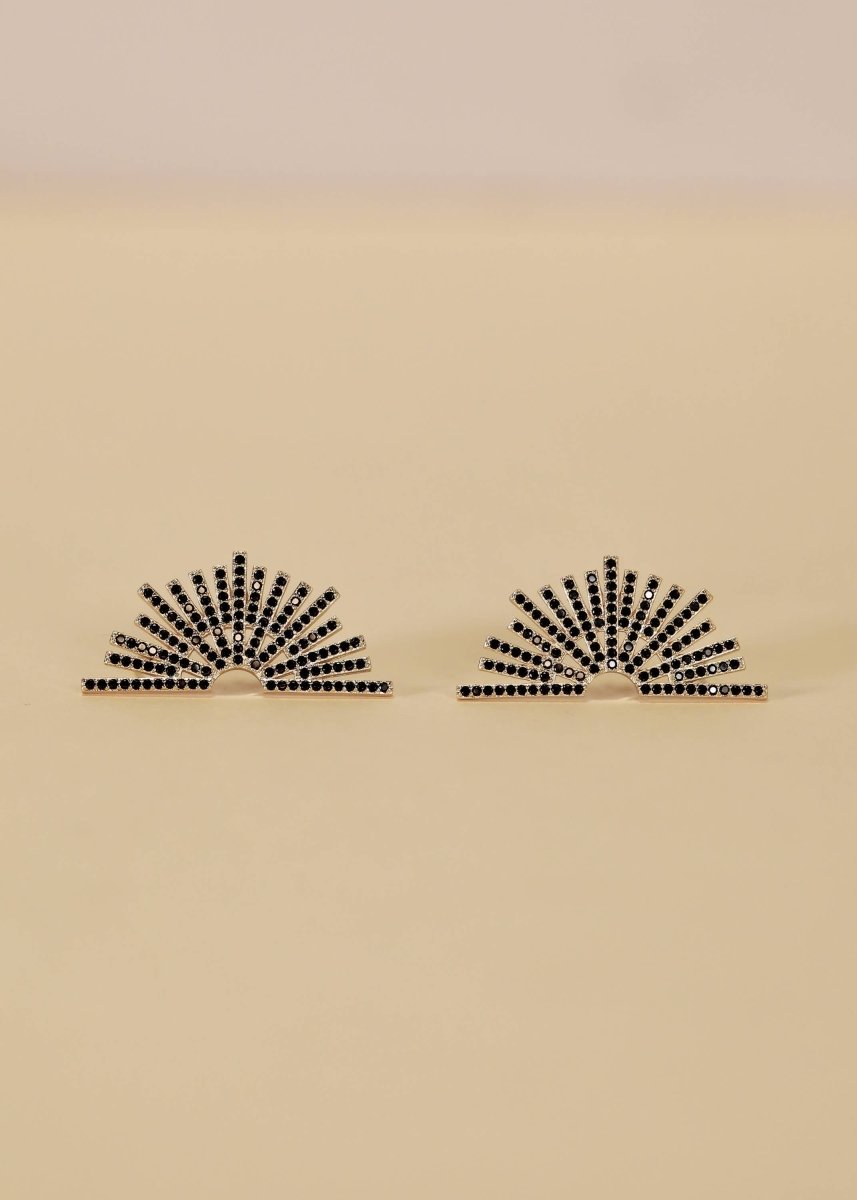Celestial - Black Sunburst - Gold Earrings for Elegance